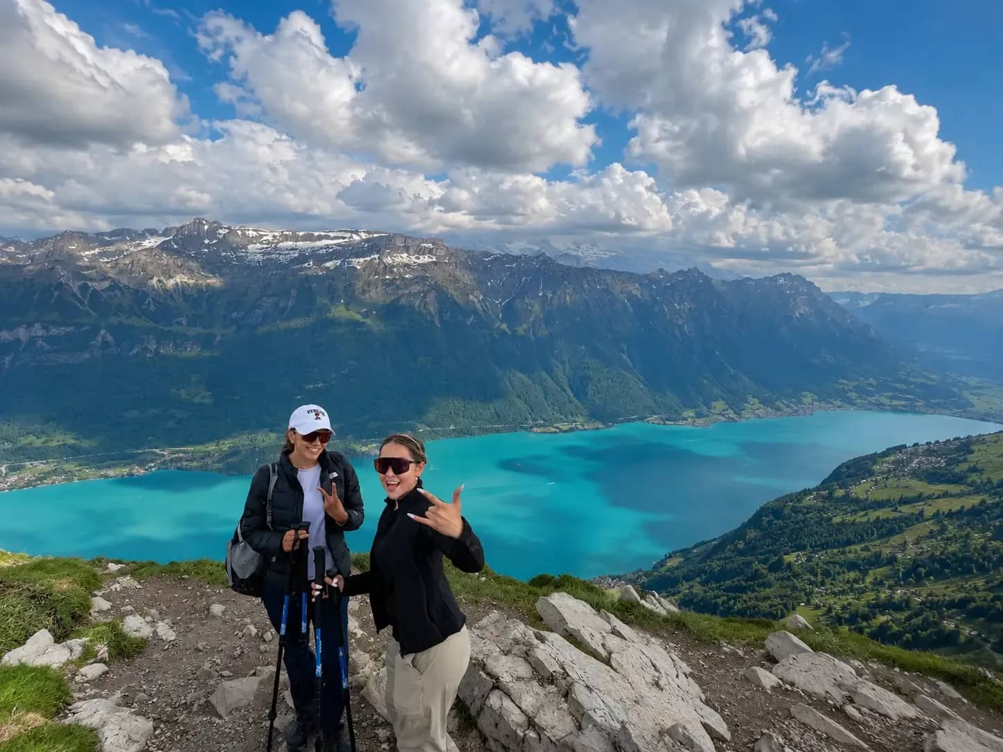 Two hikers on the Augstmatthorn ridge above Lake Brienz, Interlaken