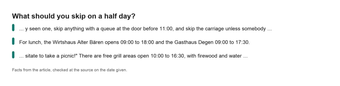 Key facts card for a half day at Ballenberg answering what you should skip when you only have a few hours