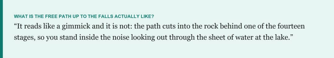 Pull quote card about the Giessbach funicular on what is the free path up to the falls actually like