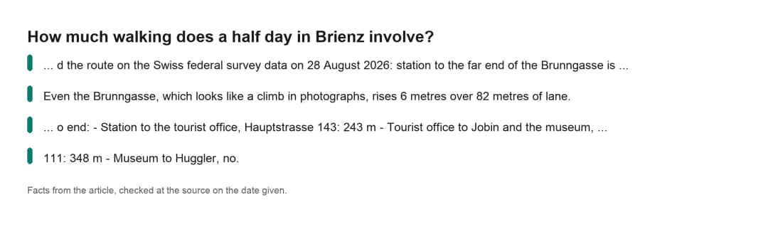 Ficha de datos clave sobre media jornada en Brienz: cuánto se camina de verdad durante una visita tan corta