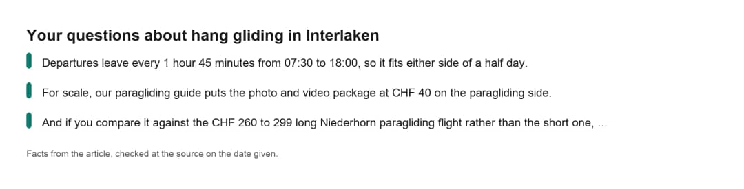 Faktenkarte zum Fliegen über Interlaken mit Antworten auf häufige Fragen zum Drachenfliegen in Interlaken