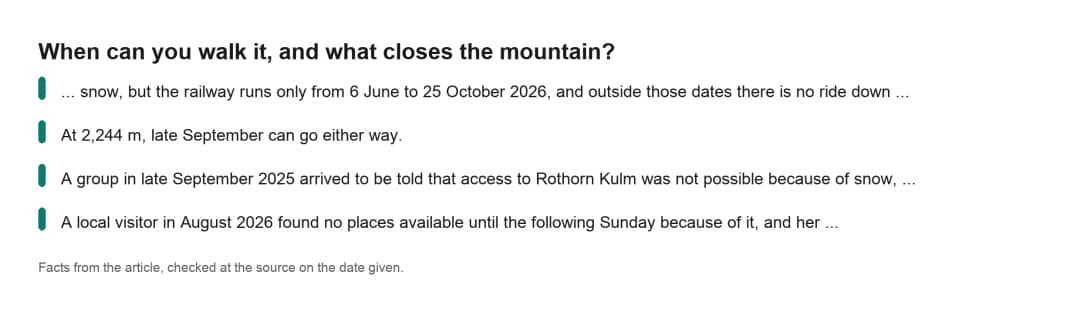 Ficha de datos clave sobre subir a pie al Brienzer Rothorn: cuándo se puede hacer y qué cierra la montaña