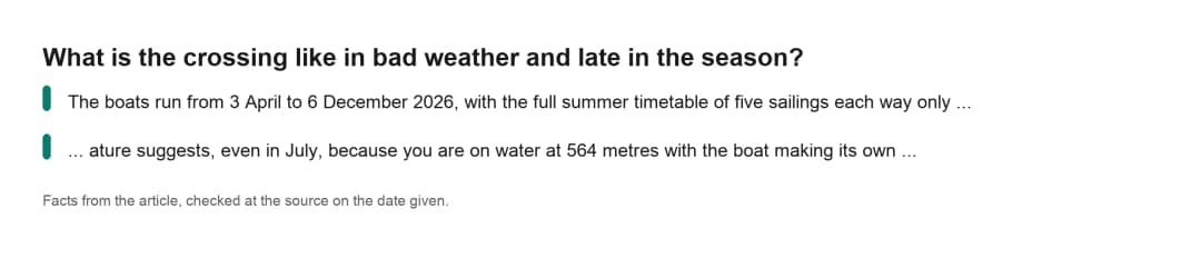 Faktenkarte zum Schiff nach Brienz mit der Frage, wie die Überfahrt bei schlechtem Wetter im Spätjahr ist