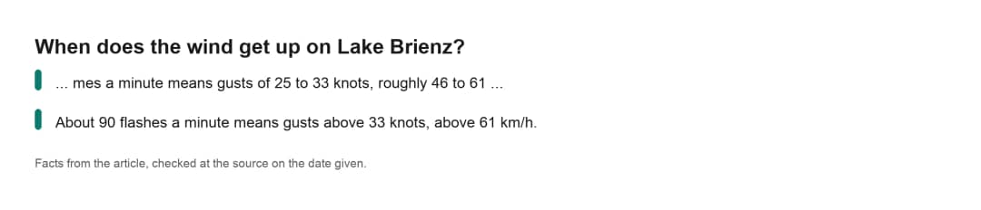Faktenkarte zum Kajakfahren auf dem Brienzersee mit der Frage, wann der Wind auf dem See meistens auffrischt