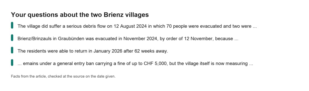 Faktenkarte zu den beiden Dörfern namens Brienz mit Antworten auf häufige Fragen zu den zwei Schweizer Orten