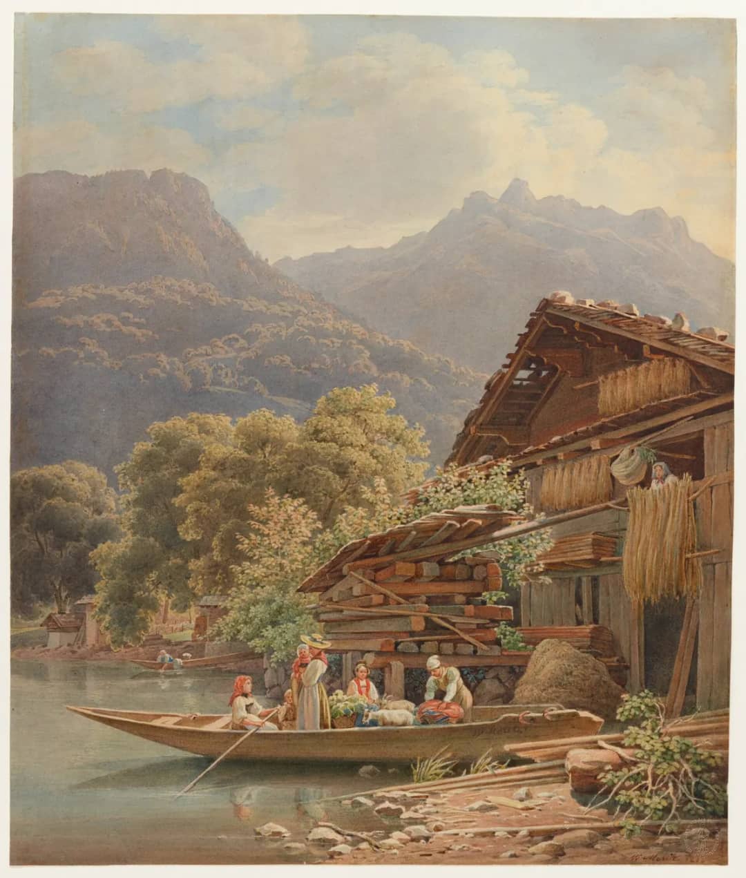 Aquarell von Friedrich Wilhelm Moritz aus dem Jahr 1844 mit dem Bootshaus und der Landestelle von Iseltwald