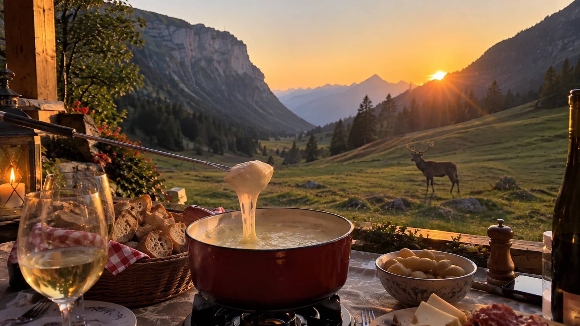 Fondue au coucher du soleil & brame du cerf - Interlaken